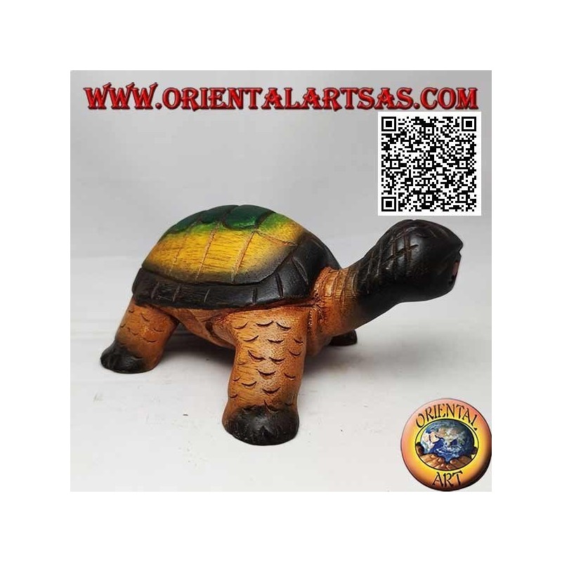 Landschildkröte oder Hermanns Schildkröte aus handbemaltem Teakholz 19 cm