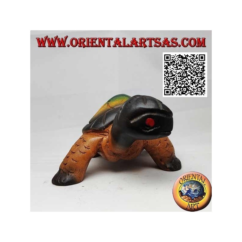 Tortue de terre ou tortue d'Hermann en bois de teck peint à la main 19 cm