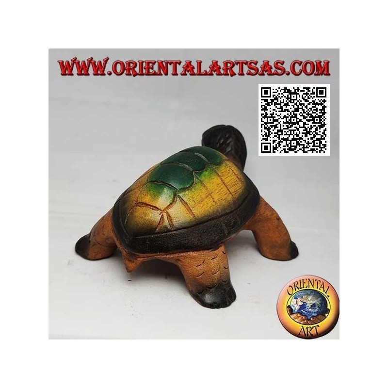 Land tortoise or Hermann tortoise in hand painted teak wood 19 cm