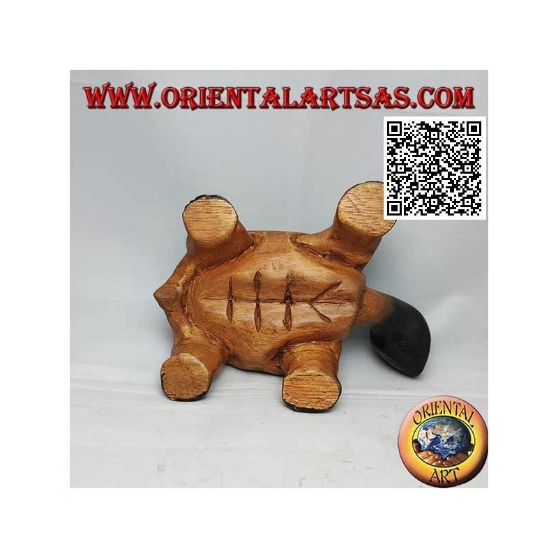 Landschildkröte oder Hermanns Schildkröte aus handbemaltem Teakholz 19 cm