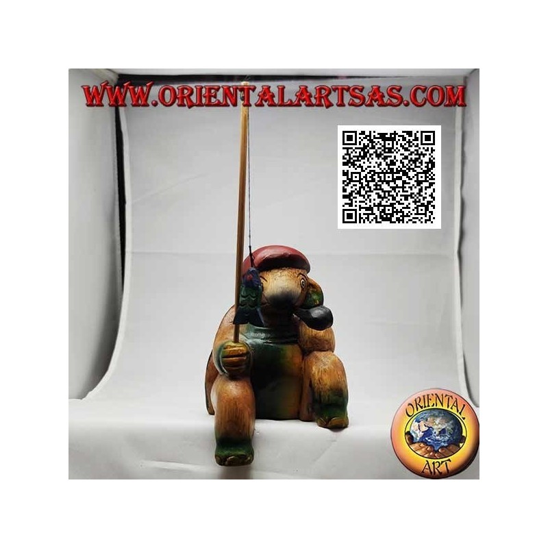 Monkfish with pipe and hand painted teak wood fishing rod