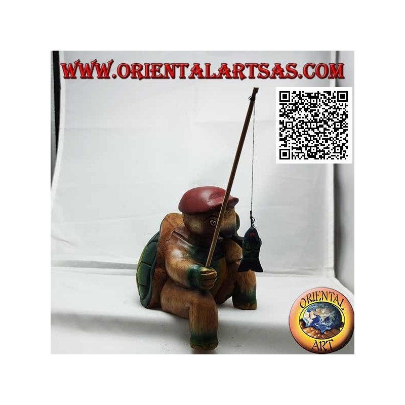 Monkfish with pipe and hand painted teak wood fishing rod