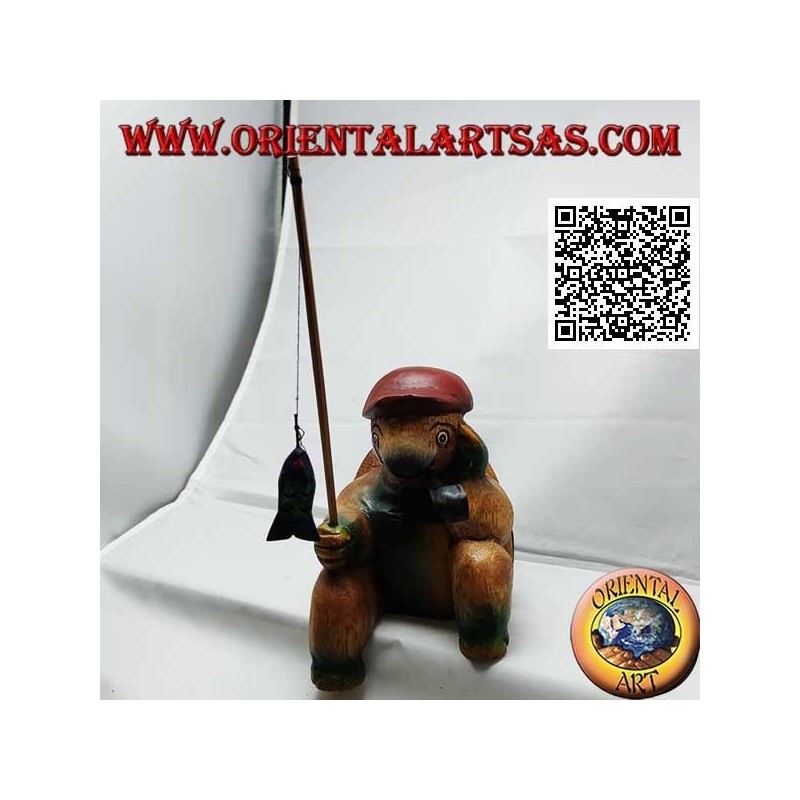 Monkfish with pipe and hand painted teak wood fishing rod