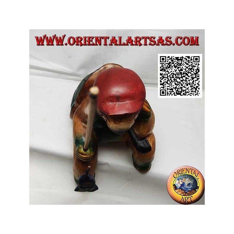 Lotte avec tuyau et canne à pêche en bois de teck peint à la main