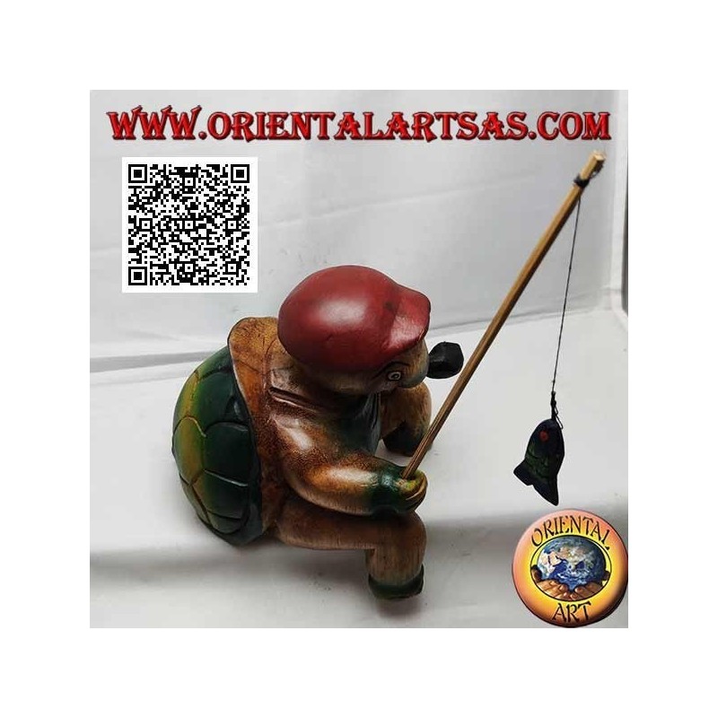 Monkfish with pipe and hand painted teak wood fishing rod