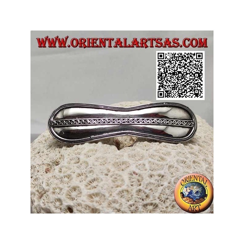 Pince à cheveux argentée infini lisse avec tissage latéral et ligne S centrale (pince métallique)