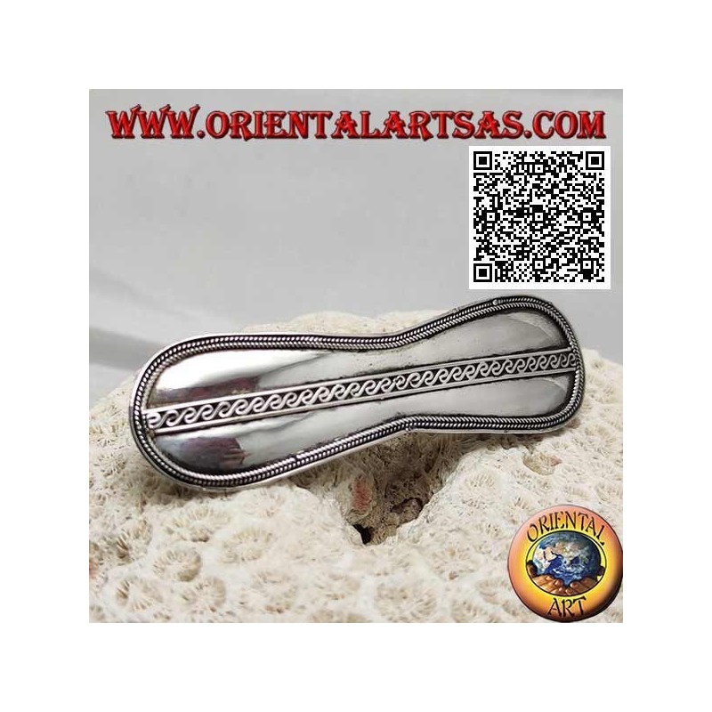 Pinza de pelo plateada infinita suave con tejido lateral y línea S central (pinza de metal)