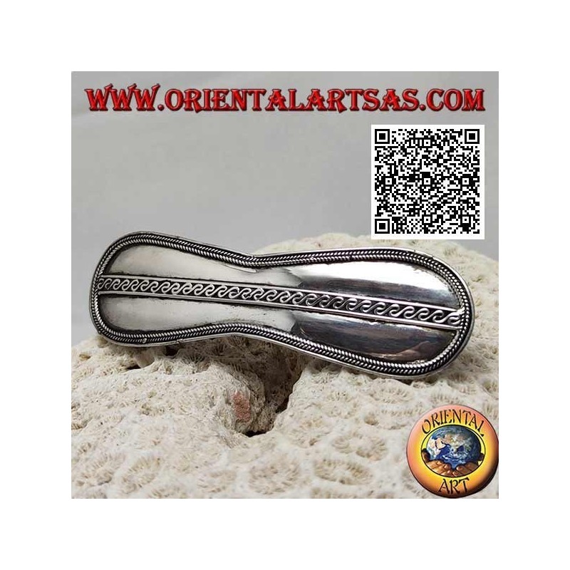 Smooth infinity silver hair clip with side weave and central S-line (metal clip)