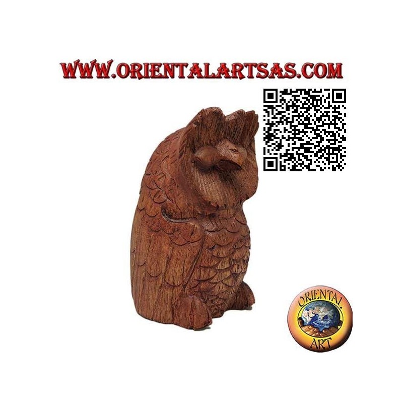 Sculpture du hibou sage assis en bois de suar 13 cm