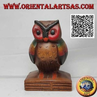 Sculpture of an owl (symbol of wisdom) on a 16 cm hand painted teak wood book