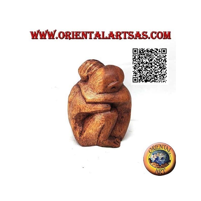 10 cm Skulptur eines Paares in einer tröstlichen Umarmung aus Suarholz