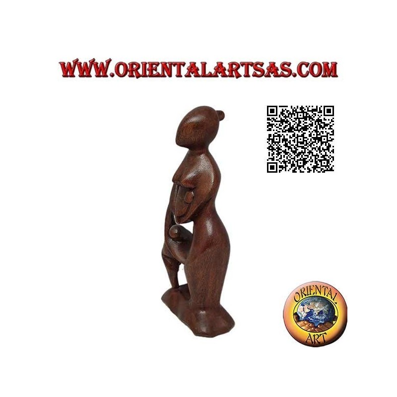 20 cm sculpture of a mother with a child in her hand and a newborn on her lap in suar wood