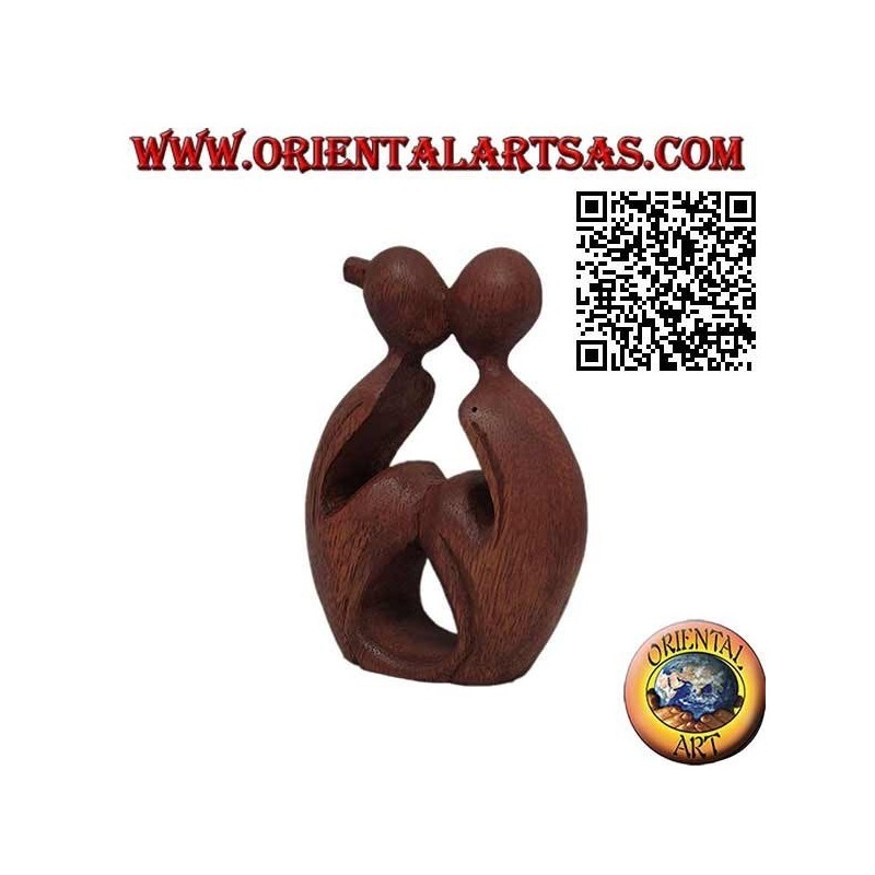 Scultura del bacio di una coppia in ginocchio in legno di suar da 10 cm