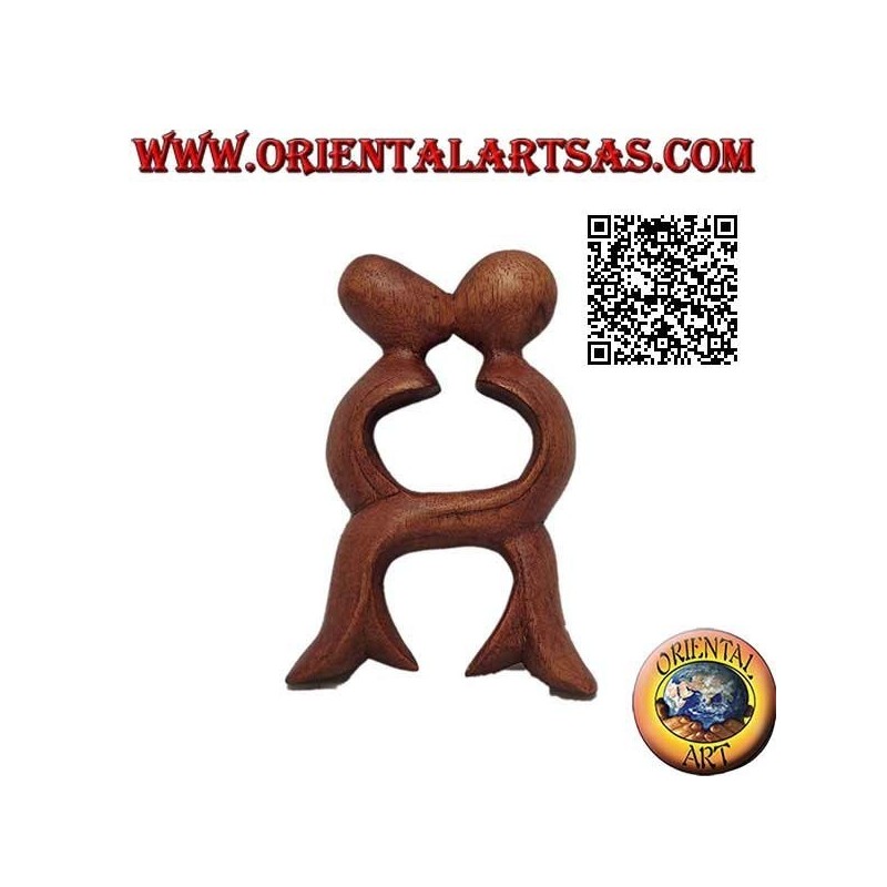 Sculpture du baiser d'un couple aux jambes croisées en bois de suar de 10 cm
