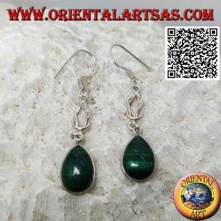 Orecchini in argento pendenti con malachite a goccia 
