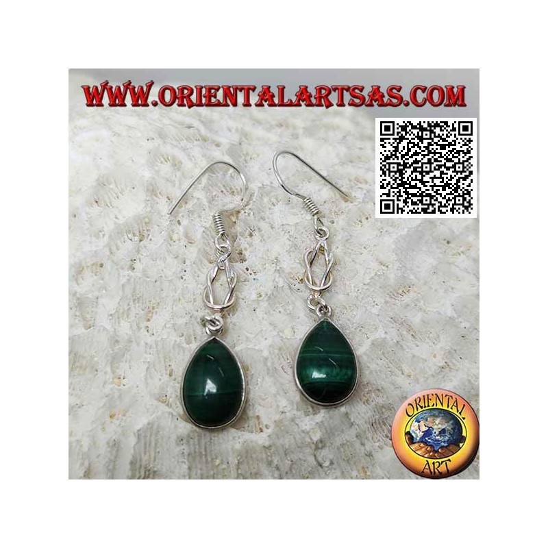 Orecchini in argento pendenti con malachite a goccia 