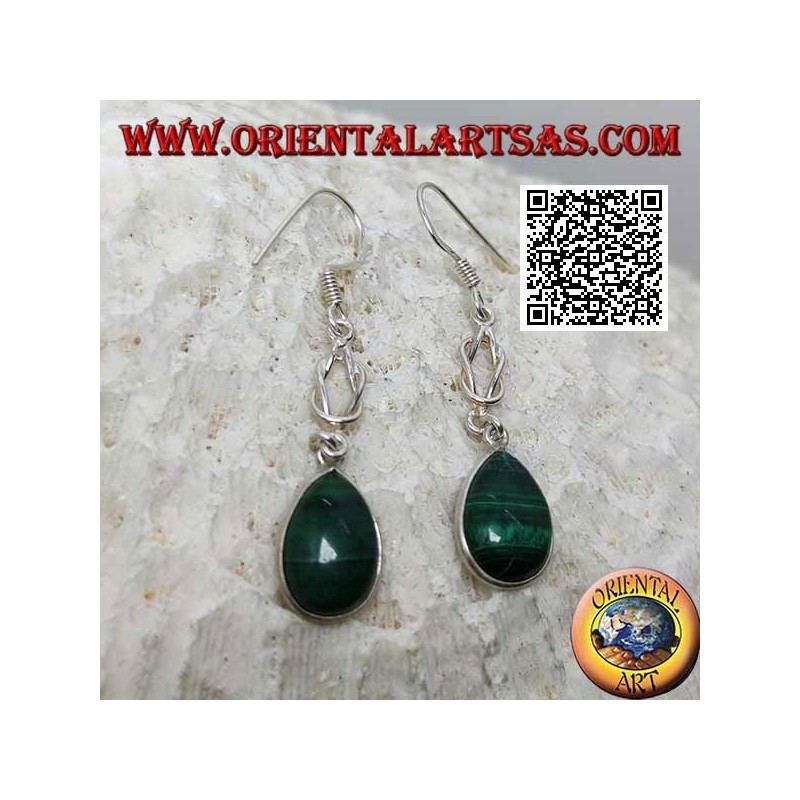 Pendientes colgantes de plata con gota malaquita