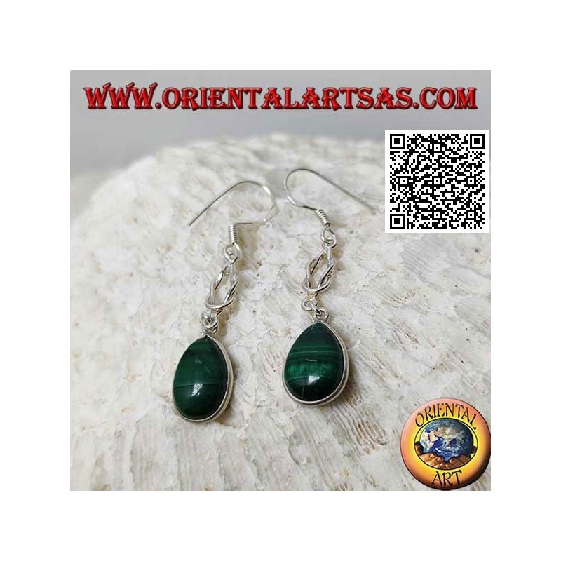 Orecchini in argento pendenti con malachite a goccia
