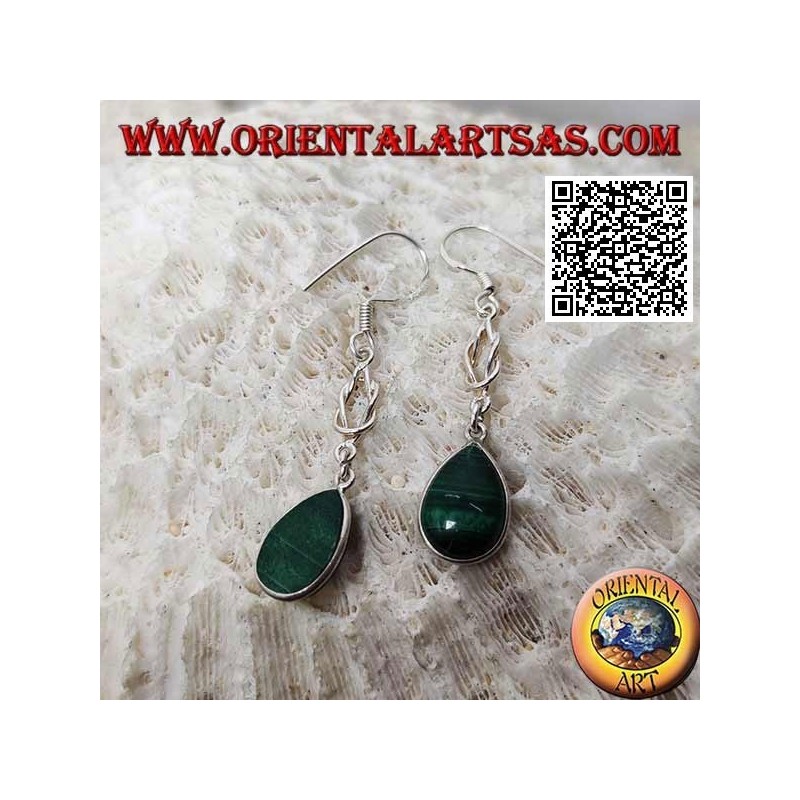 Silver drop earrings with drop malachite