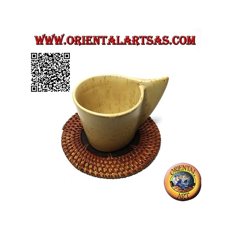 Dessous de verre rond en osier roulé et centre bois de teck 10 cm (foncé)