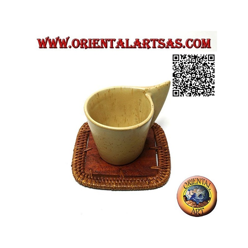 Dessous de verre carré en rotin et centre bois de teck 10cm (clair)