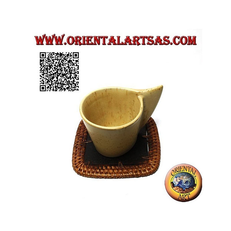 Posavasos de mimbre cuadrado y centro de madera de teca de 10 cm (oscuro)