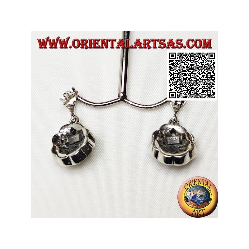 Daisy silver earrings with 6 +1 natural round emeralds on a marcasite cloud frame