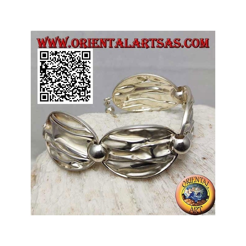 Bracelet semi-rigide en argent satiné effet froissé