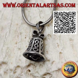 Silver pendant with openwork playable bell with infinity and heart