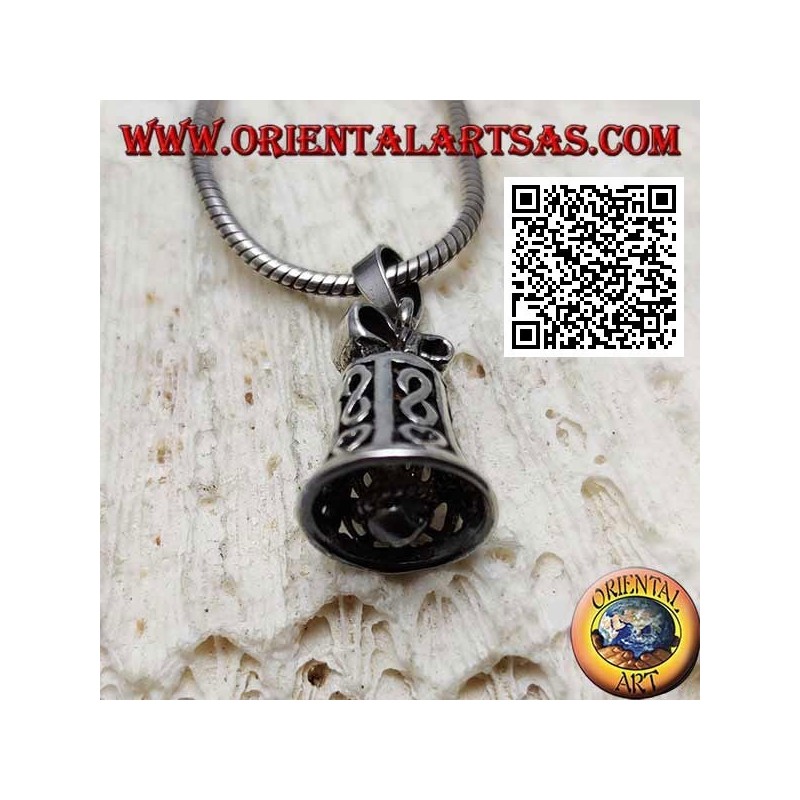 Colgante de plata con campana jugable calada con infinito y corazón