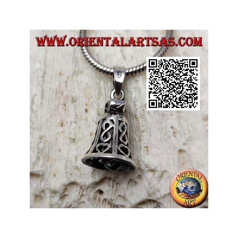 Colgante de plata con campana jugable calada con infinito y corazón