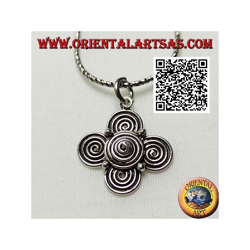 Silver pendant in the shape of a tetrasquele of spirals