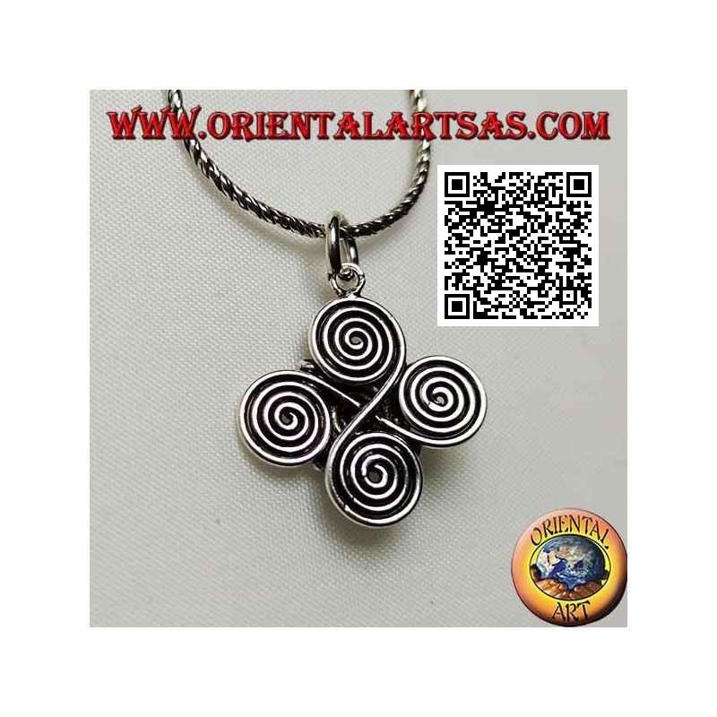 Silver pendant in the shape of a tetrasquele of spirals