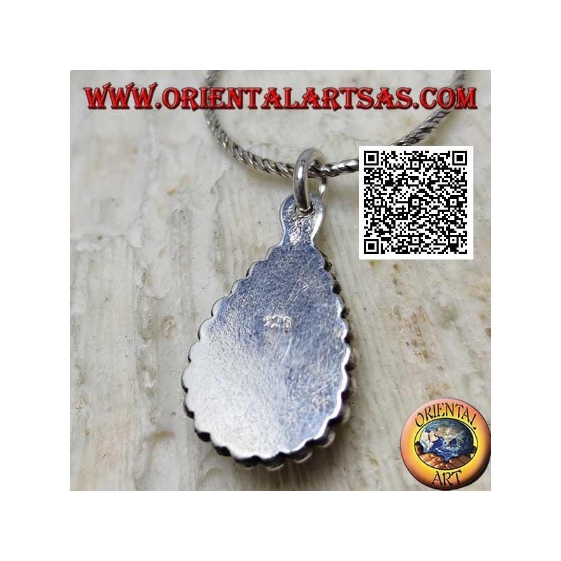 Silberanhänger mit Cabochon Drop Onyx, umgeben von einer doppelten Reihe von Kugeln