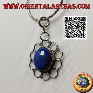 Pendentif en argent avec lapis lazuli ovale naturel entouré de cercles perforés