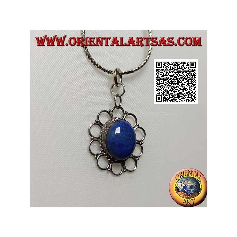 Colgante de plata con lapislázuli ovalado natural rodeado de círculos perforados