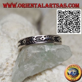 Silver ring with fish bones in bas-relief