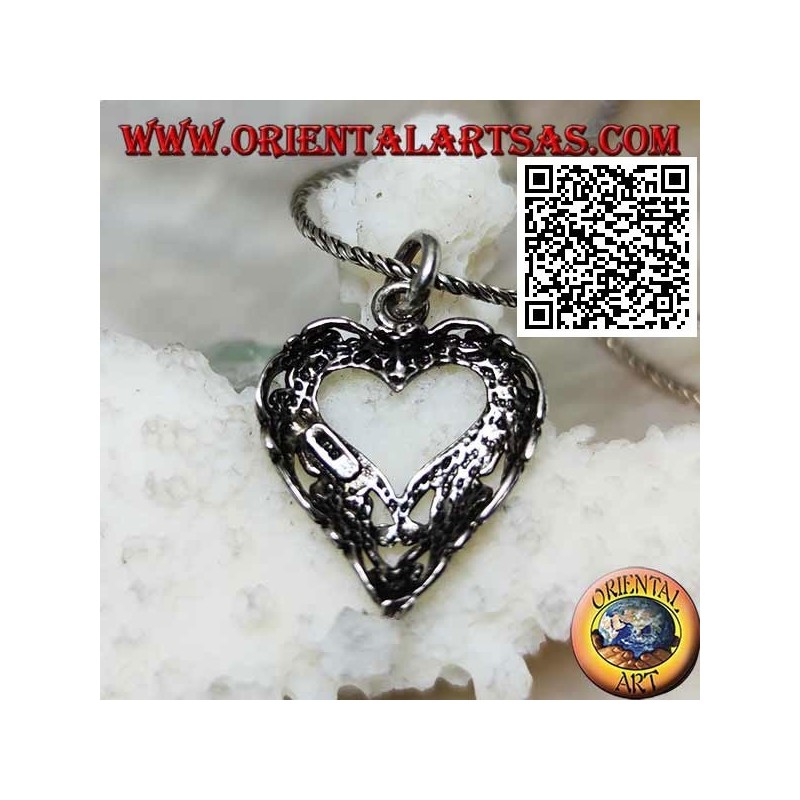 Ciondolo in argento cornice a decorazione traforata a foma di cuore