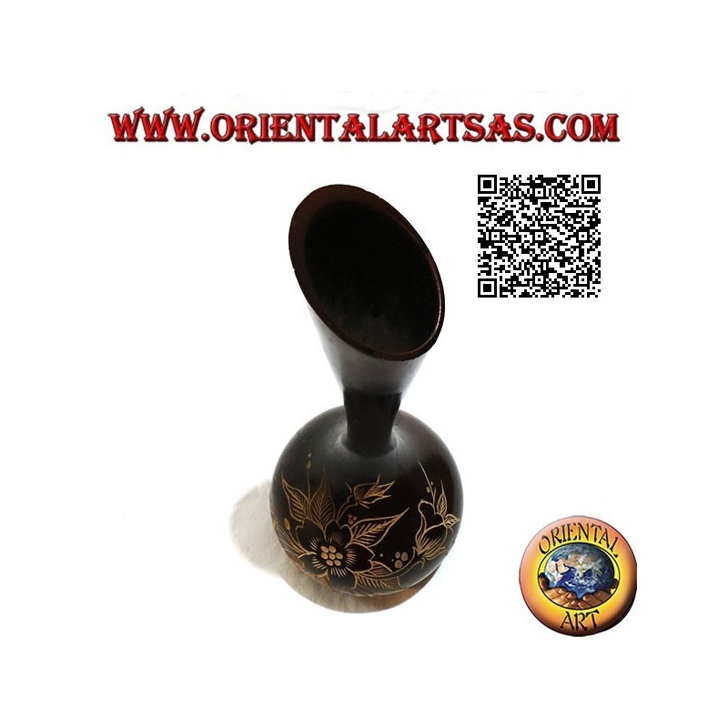 Hochampullenblumenvase mit handgravierter Blumendekoration aus Mahagoniholz ​​30 cm