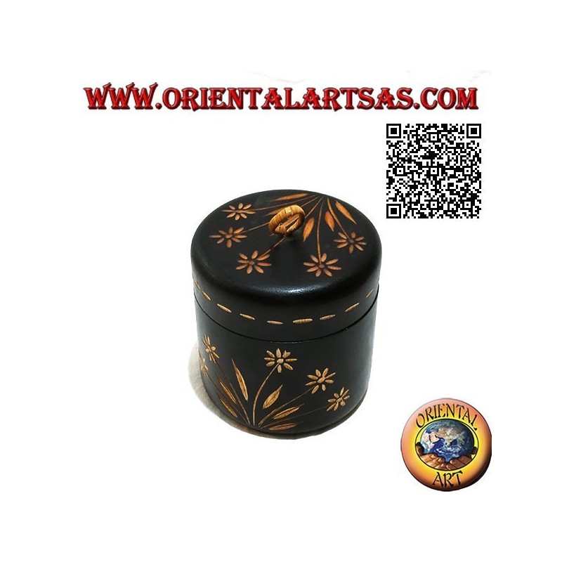 Caja para jarra cilíndrica con adornos florales tallados a mano en madera de caoba
