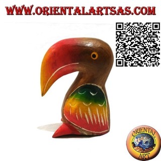 Skulptur eines von Hand bemalten Tocotukans aus 11 cm Teakholz