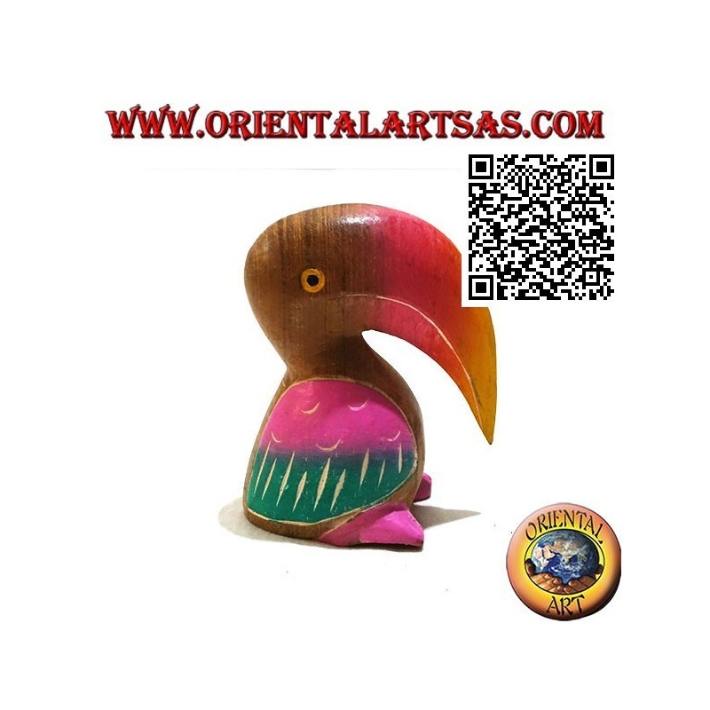 Sculpture d'un toco toucan peint à la main, en bois de teck de 11 cm