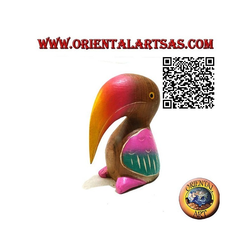 Sculpture d'un toco toucan peint à la main, en bois de teck de 11 cm