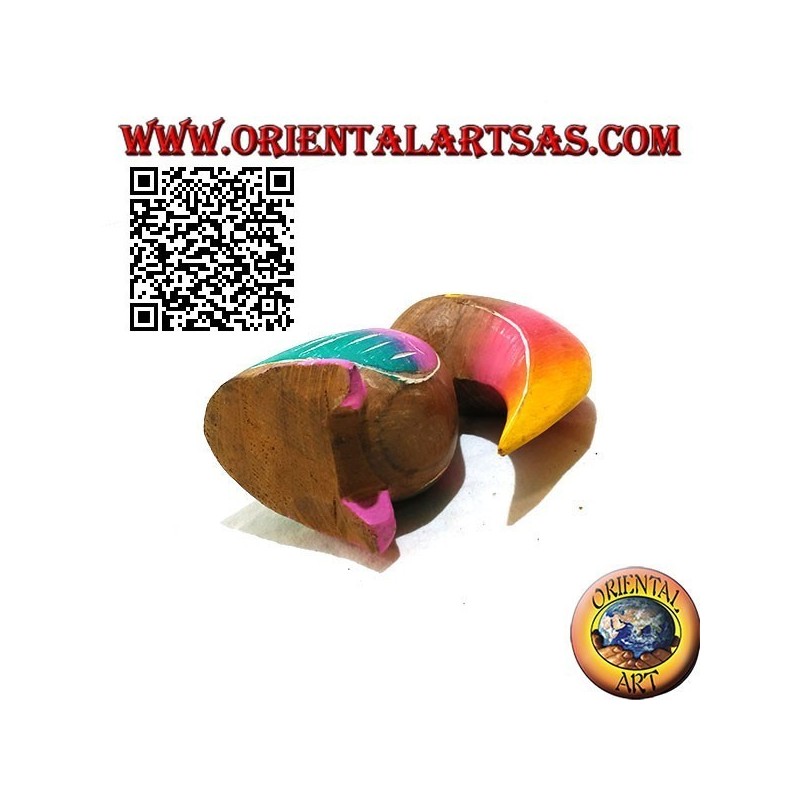 Sculpture d'un toco toucan peint à la main, en bois de teck de 11 cm