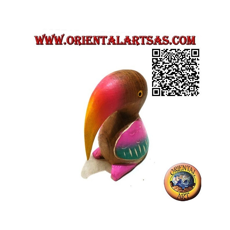 Sculpture d'un toco toucan peint à la main, en bois de teck de 11 cm