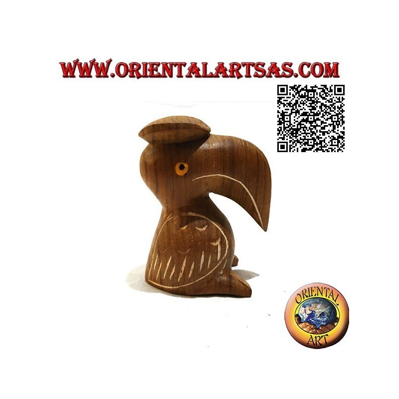 Skulptur eines Toco-Tukans mit handbemaltem "Absolventen" -Hut aus 12 cm Teakholz