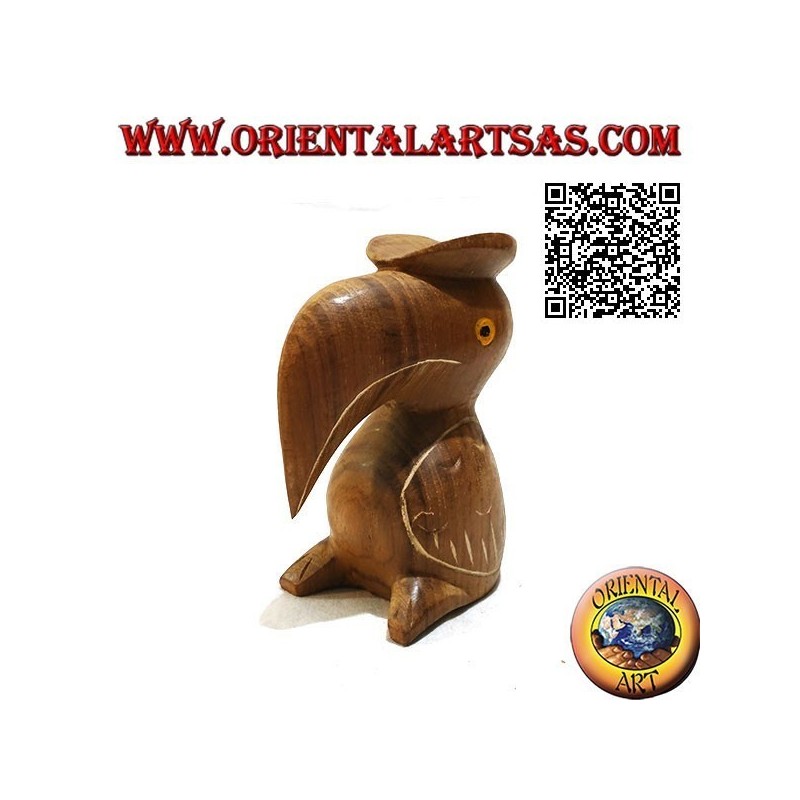 Skulptur eines Toco-Tukans mit handbemaltem "Absolventen" -Hut aus 12 cm Teakholz