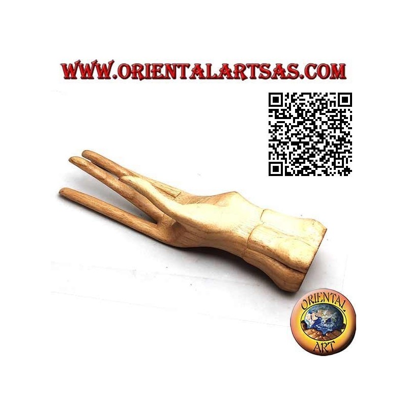 Sculpture display for jewelry "standing hand" in pine wood 19 cm