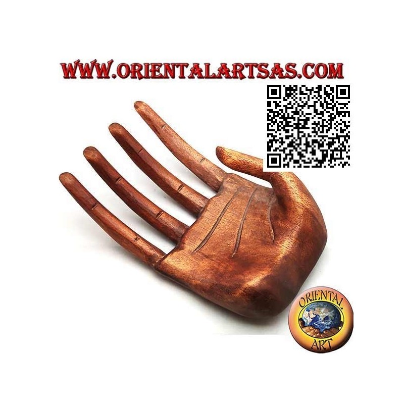 Présentoir de sculpture pour bijoux "main ouverte" en bois de suar 21 cm