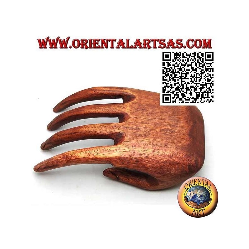 Scultura espositore per gioielli "mano aperta" in legno di suar da 21 cm